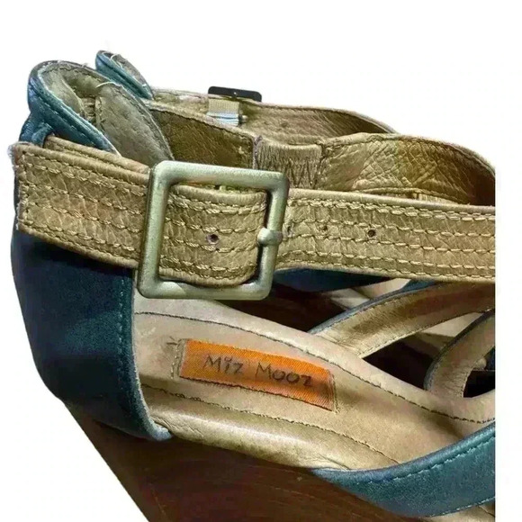 Miz Mooz Petra Retro Mary Jane Blue/Brown Leather Women's Heel Shoes Size 6.5 M - Picture 5 of 11
